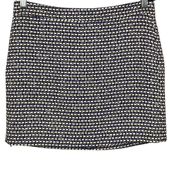 J CREW Womens Mini Skirt Tweed Silk Metallic Blue Black Postage Stamp Prep sz 6 - Picture 3 of 12